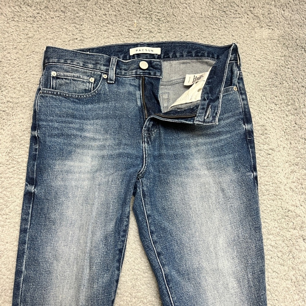 PacSun Jeans Mens 32x31 Blue Stacked Skinny Slim Denim Distressed Office